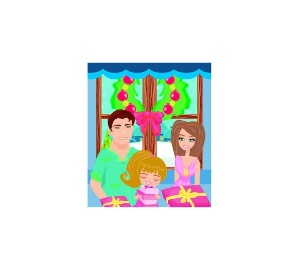 Navidad Familia Casa — Vector de stock