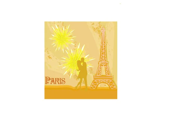 Casal Romântico Paris Beijando Perto Torre Eiffel —  Vetores de Stock