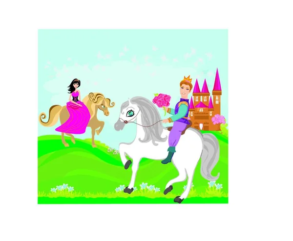 Príncipe Princesa Seus Cavalos — Vetor de Stock