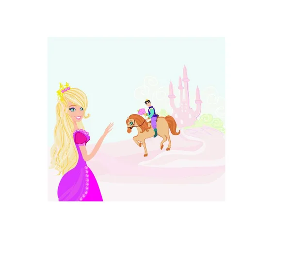 Príncipe Montando Caballo Princesa — Vector de stock