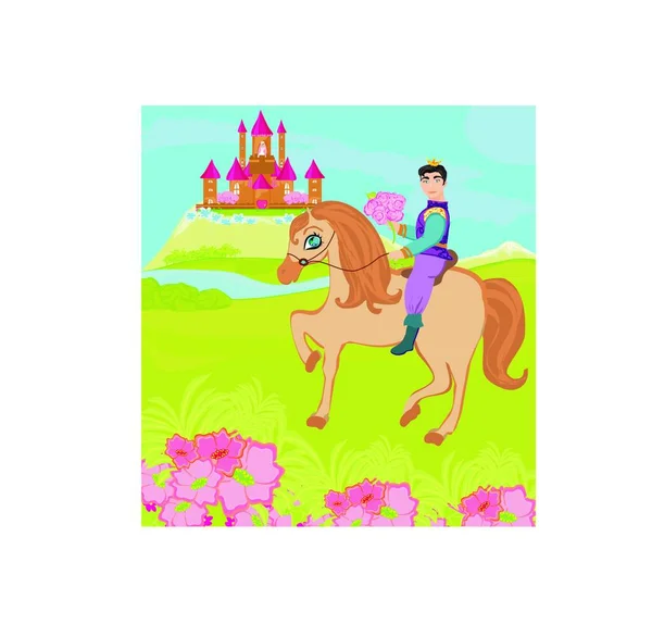 Prinz Reitet Pferd Zur Prinzessin — Stockvektor