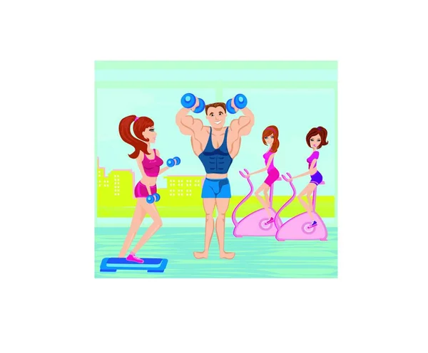 Groupe Personnes Faisant Exercice Dans Salle Gym — Image vectorielle