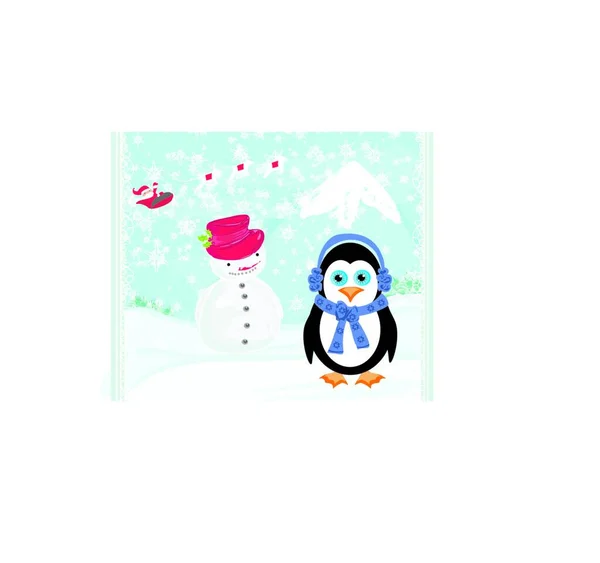 Christmas Card Penguin Santa Claus Snowman — Stock Vector