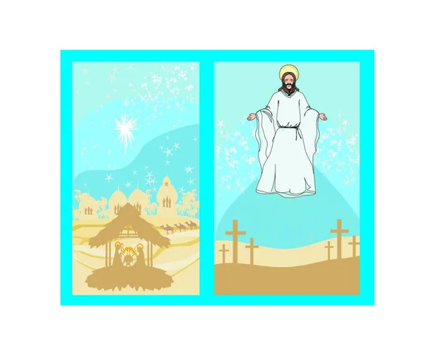 Dos Imágenes Religiosas Jesucristo Bendiga Nazca Jesús — Vector de stock