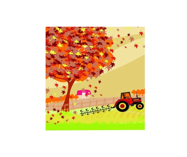 Campo Arado Del Tractor Otoño — Vector de stock