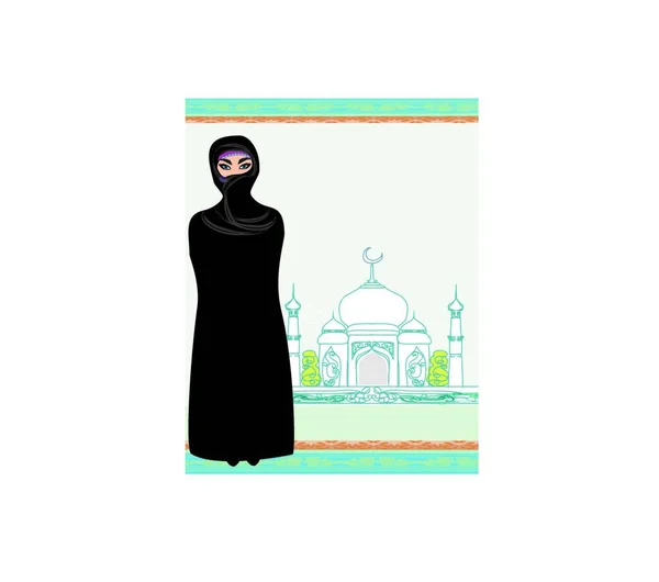 Frumoase Femei Musulmane Fundal Moschee — Vector de stoc