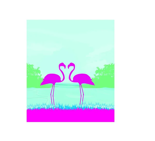 Fundo Bambu Com Flamingo —  Vetores de Stock