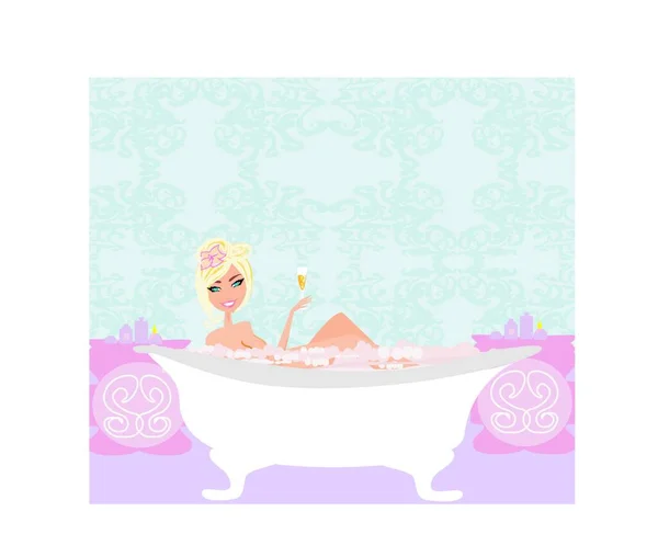 Mujer Bañándose Bañera Hermoso Baño — Vector de stock