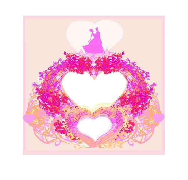Carte Vœux Florale Avec Silhouette Couple Dansant Romantique — Image vectorielle