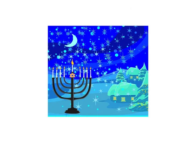 Escena Navidad Invierno Hanukkah Menorah Abstract Card — Archivo Imágenes Vectoriales
