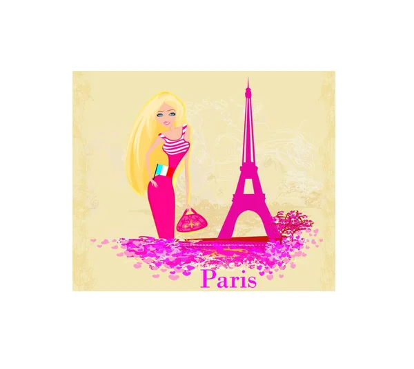 파리에서 쇼핑하는 아름다운 여성들 — 스톡 벡터