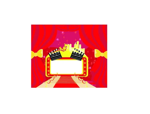 Piros Szőnyeg Hollywood Premier Absztrakt Kártya Film Tapsoló Tábla Keret — Stock Vector