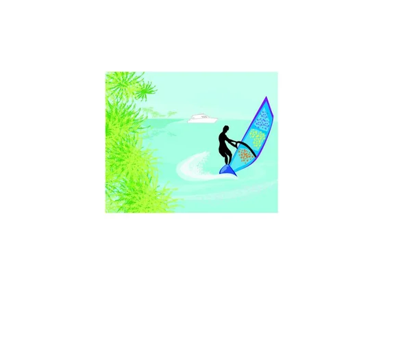Rüzgâr Sörfçüsü Dalgada — Stok Vektör