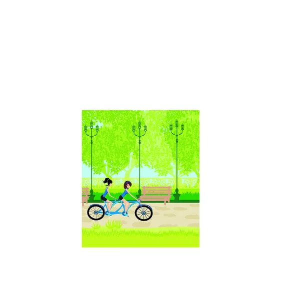 Друзья Катаются Велосипеде Парке — стоковый вектор