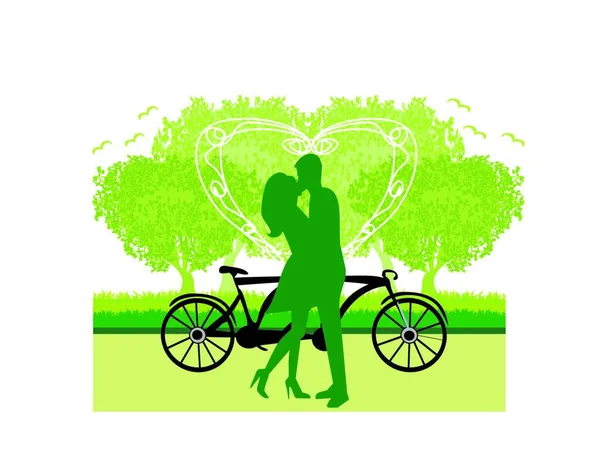 Sillhouette Sweet Young Couple Love Standing Park — Stock Vector