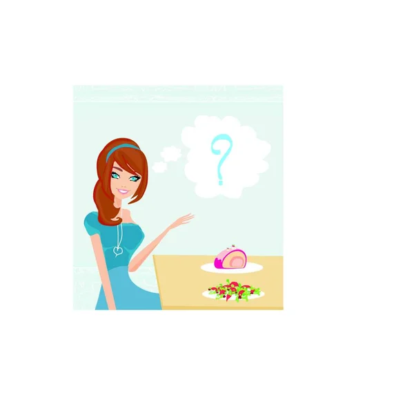 Girl Who Cannot Decide What Eat — Stock Vector