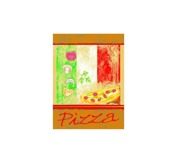 Pizza Grunge Plakát Ploché Ikony Vektorové Ilustrace — Stockový vektor