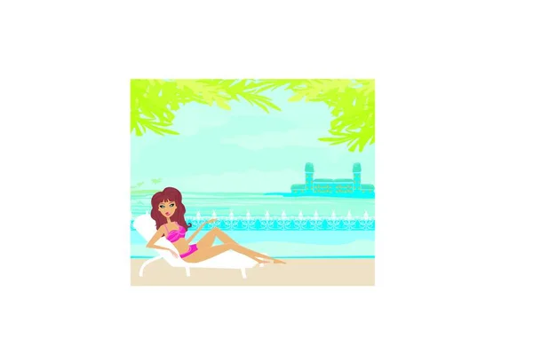 Vektorový Obraz Dívky Tropického Bazénu — Stockový vektor