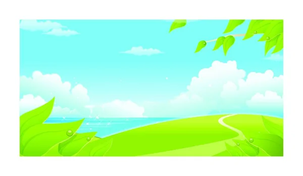 Paysage Vert Avec Mer Ciel Bleu — Image vectorielle