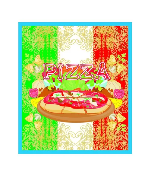 Пицца Гранж Постер Плоская Икона Векторная Иллюстрация — стоковый вектор