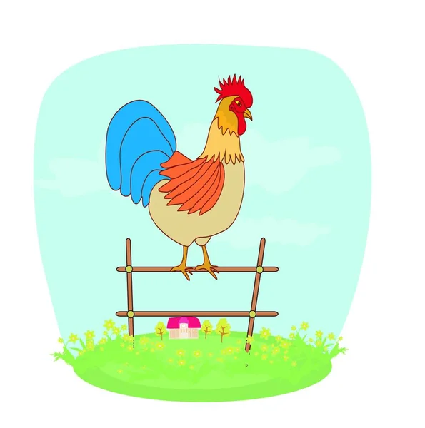 Illustrations Crowing Rooster Farm — Stock Vector