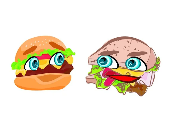 Hambúrguer Sanduíche Com Rosto Bonito —  Vetores de Stock