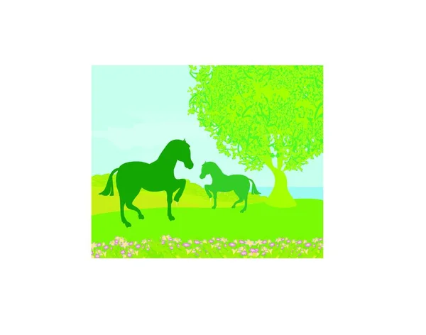 Paarden Het Veld Vector — Stockvector