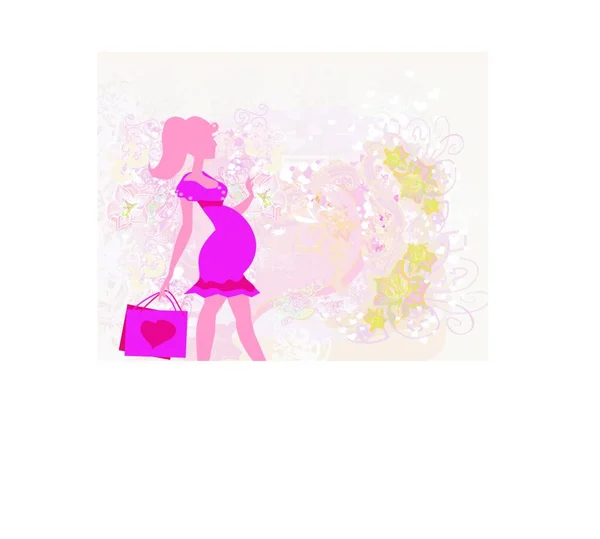 Beautiful Pregnant Woman Shopping Card — Stock Vector