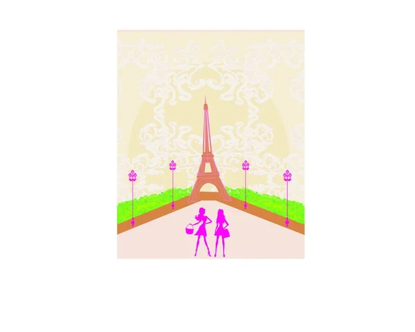 Beautiful Girls Shopping Paris — Stock Vector