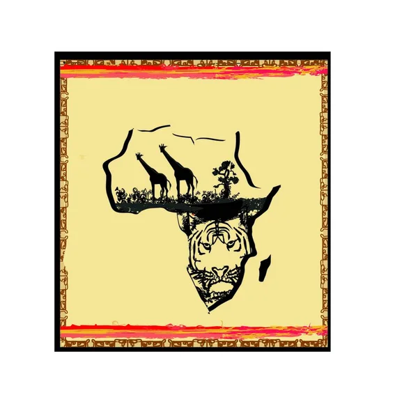 Abstrakte Grunge Tiger Und Giraffe Illustration — Stockvektor