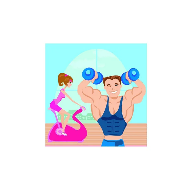 Homme Femme Exercices Dans Salle Gym — Image vectorielle