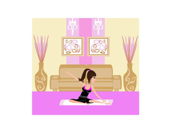 Junge Frau Praktiziert Yoga Haus — Stockvektor