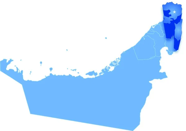 Політична Карта Єднаних Арабських Еміратів Усіма Еміратами Куди Витягується Фуджайра — стоковий вектор