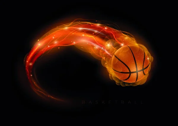 Basketball Ball Flames Lights Black Background Vector Illustration — Stock Vector