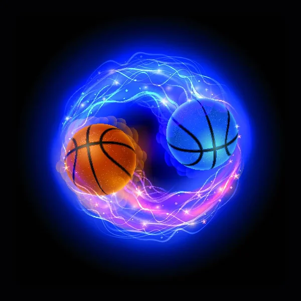 Basketball Ball Flames Lights Black Background Vector Illustration — Stock Vector