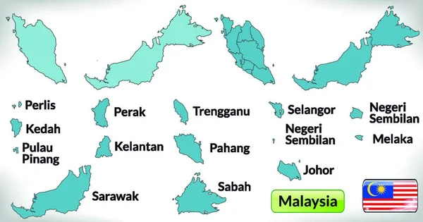 Malaysia Azië Als Een Kaart Met Grenzen Het Blauw Door — Stockvector
