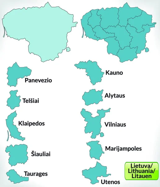 Litvanya Avrupa Mavi Sınırları Olan Bir Sınır Haritasıdır Çekici Tasarımı — Stok Vektör