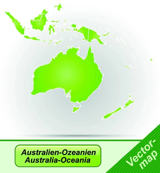 Australia Oceania World Como Mapa Fronterizo Con Fronteras Verde Diseño — Archivo Imágenes Vectoriales