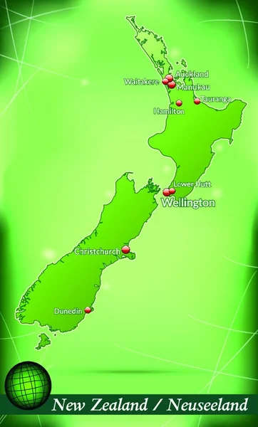 Nueva Zelanda Australia Como Mapa Insular Con Fondo Abstracto Verde — Archivo Imágenes Vectoriales