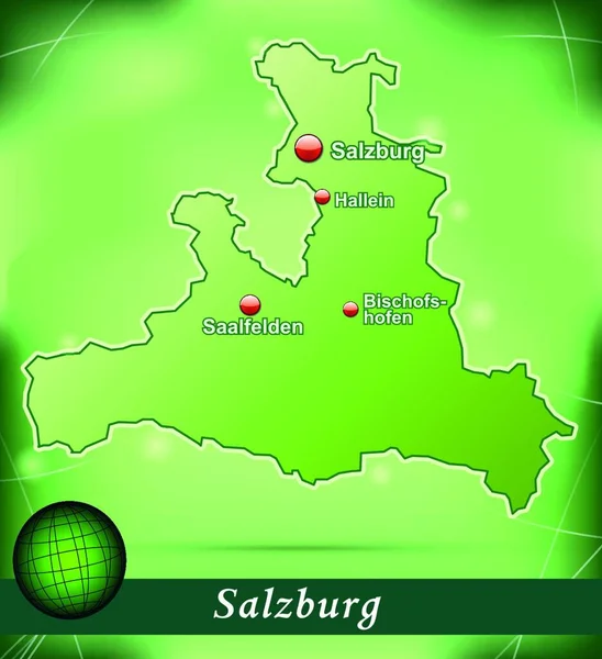 Salzburg Austria Como Mapa Isla Con Fondo Abstracto Verde Diseño — Vector de stock