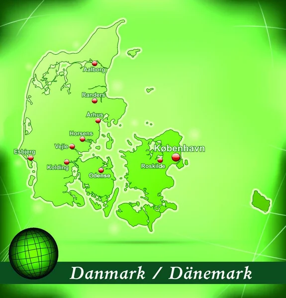 Denmark Europe Comme Une Carte Insulaire Avec Fond Abstrait Vert — Image vectorielle