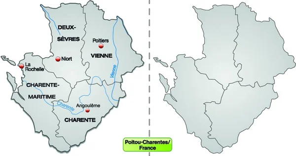 Poitou Charentes France Island Map 지역은 회색으로 경계가 카드는 디지털 — 스톡 벡터