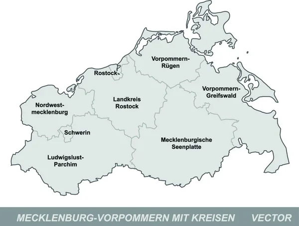 Mecklenburg Vorpommern Deutschland Als Inselkarte Mit Grau Umrandeten Rändern Das — Stockvektor