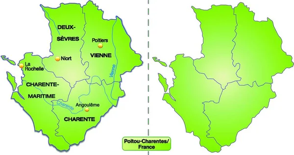 フランスのポワトゥー シャラントは 島の地図 この地域は無料 として 緑の境界線で囲まれています このカードはデジタルメディアでの印刷や使用に最適化されています — ストックベクタ