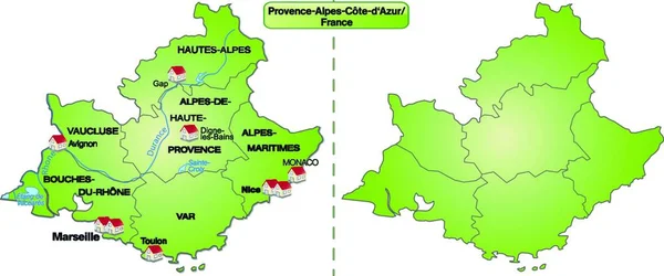 Provence Alpes Cote Azur Франції Острівна Карта Кордонами Картка Особливо — стоковий вектор