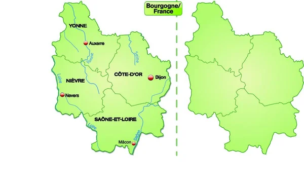 フランスのバーガンディ島の地図 ダゲストレルのフィールドはオプション としてパステルグリーンの境界線で 地図はデジタルメディアでの印刷や使用に最適化されています — ストックベクタ