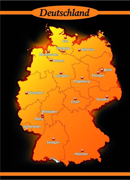 Germany Europe Como Mapa Islas Campo Dagestellte Opcional Naranja Mapa — Vector de stock