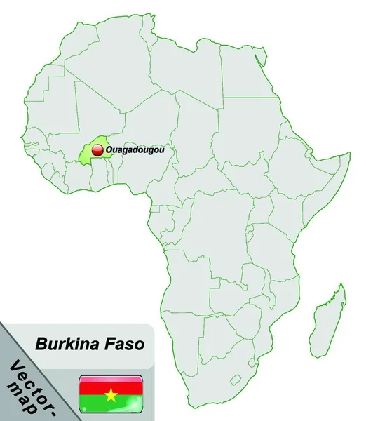 Burkina Faso Africe Jako Ostrovní Mapa Pastelové Zeleni Díky Atraktivnímu — Stockový vektor