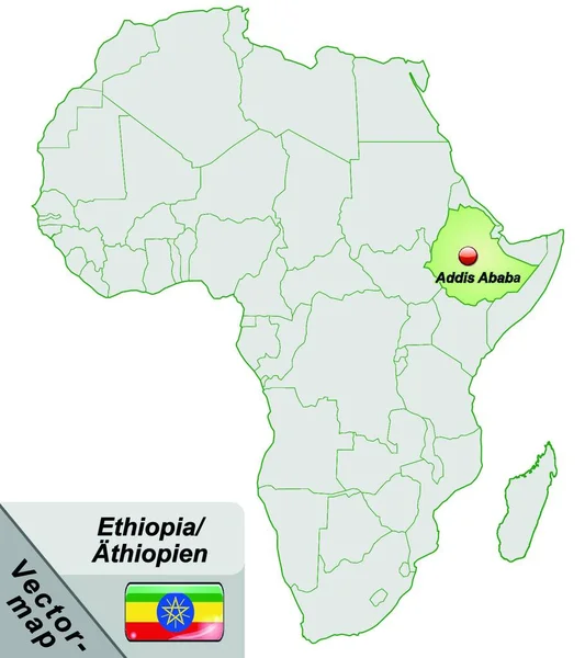 Αιθιοπία Στην Αφρική Νησιωτικός Χάρτης Παστέλ Πράσινο Ελκυστικό Σχέδιο Κάρτα — Διανυσματικό Αρχείο