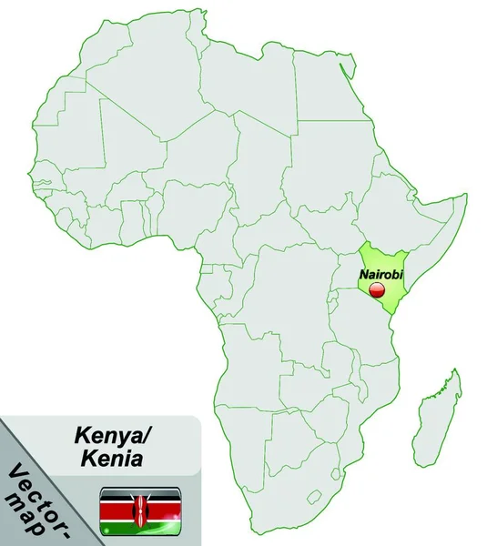 アフリカのケニアはパステルグリーンの島の地図です 魅力的なデザインのカードはあなたのプロジェクトに完璧にフィットします — ストックベクタ